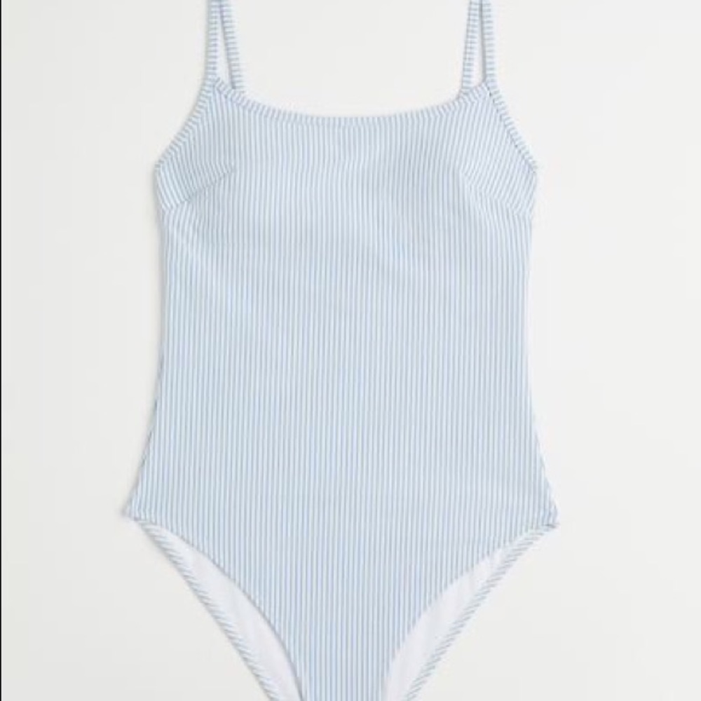 H&M Light Blue/Striped Padded Cup Swimsuit